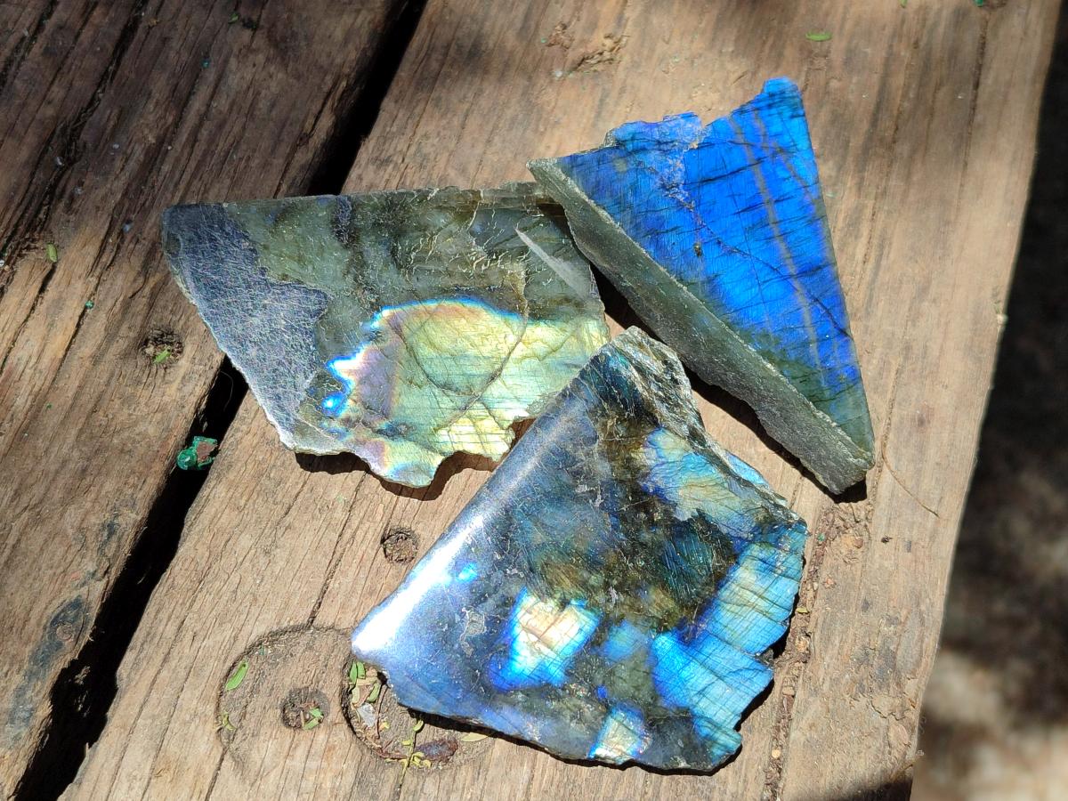 Polished On One Side Labradorite Specimens x 24 From Tulear, Madagascar
