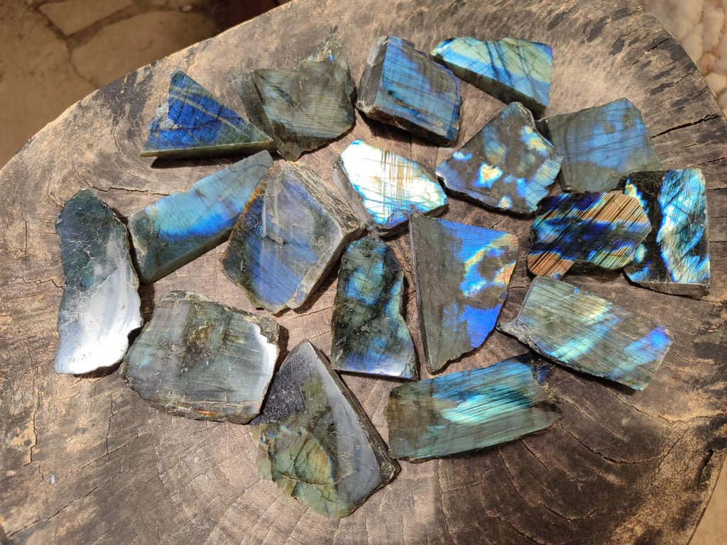 Polished On One Side Labradorite Specimens x 24 From Tulear, Madagascar