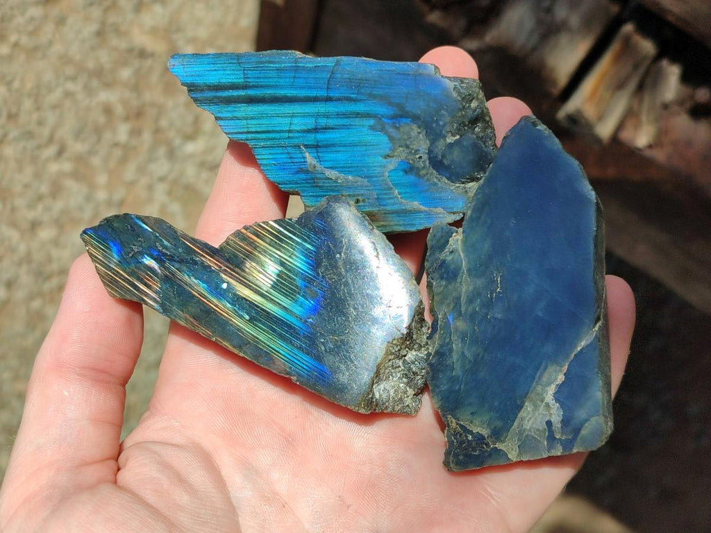 Polished On One Side Labradorite Specimens x 24 From Tulear, Madagascar