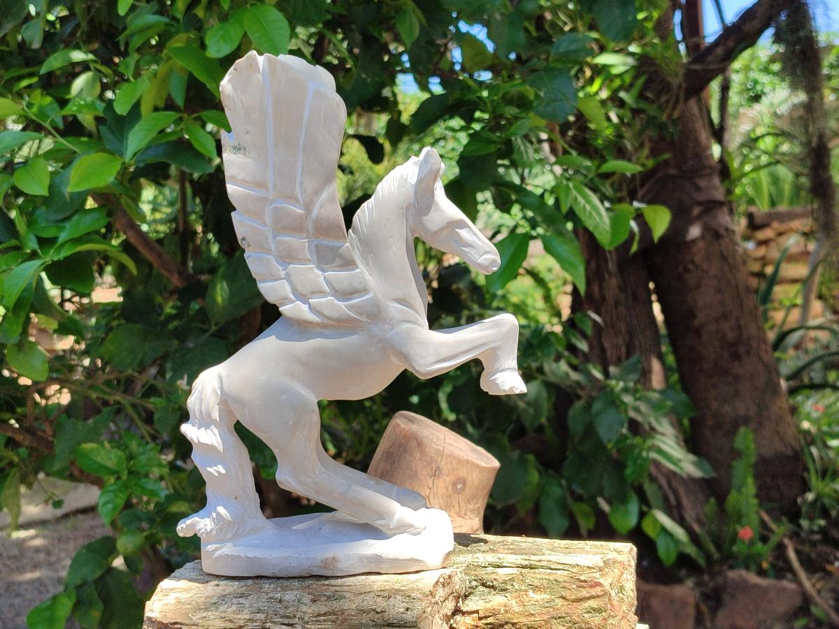 Hand Made White Soapstone Pegasus Carving x 1 From Zimbabwe