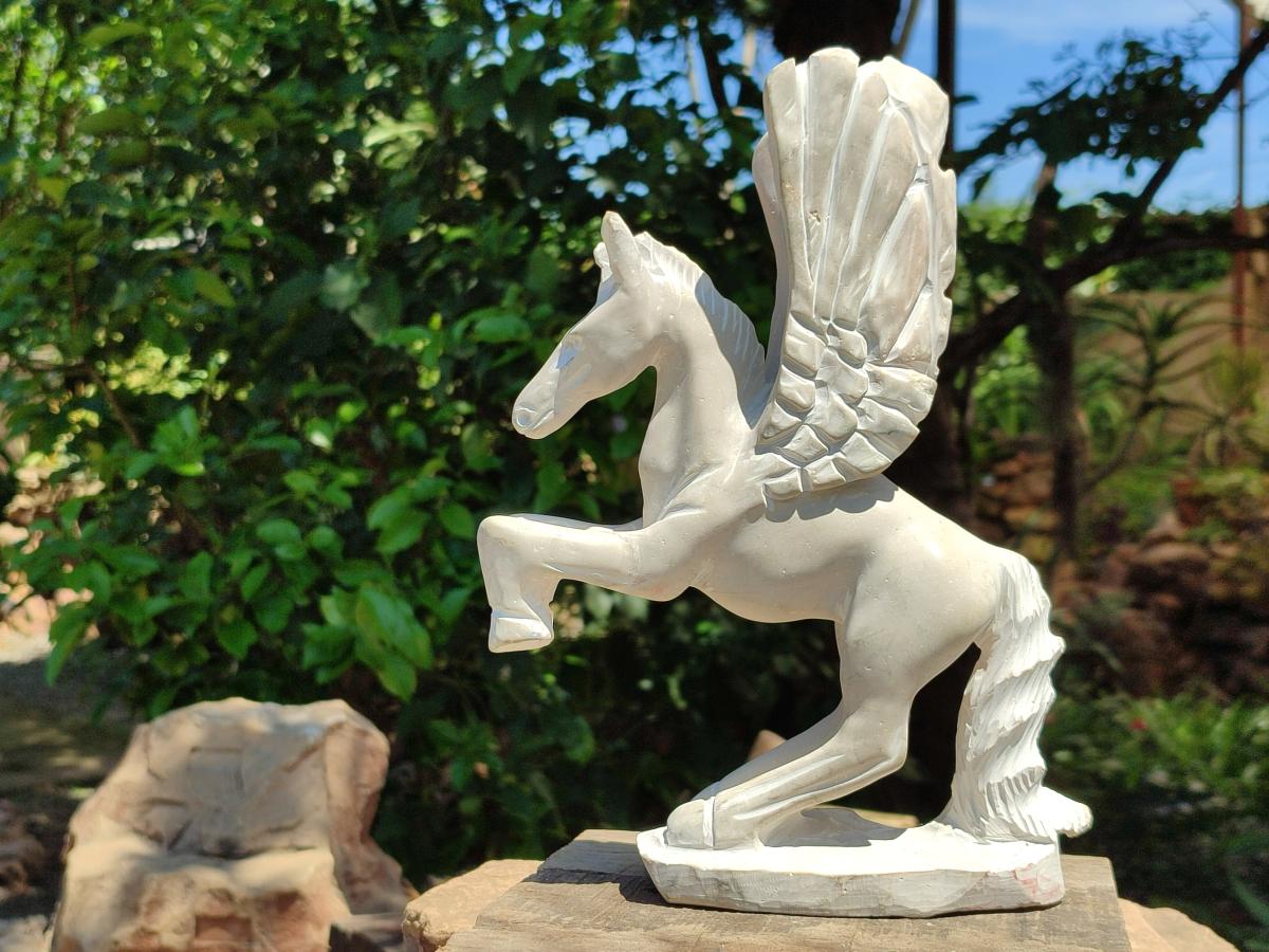 Hand Made White Soapstone Pegasus Carving x 1 From Zimbabwe