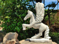 Hand Made White Soapstone Pegasus Carving x 1 From Zimbabwe