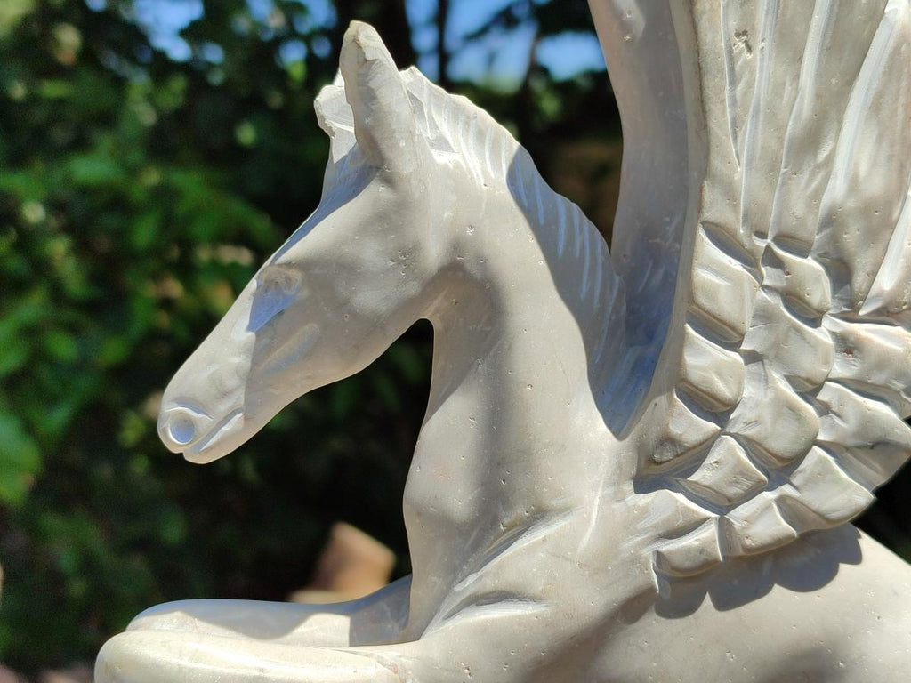 Hand Made White Soapstone Pegasus Carving x 1 From Zimbabwe