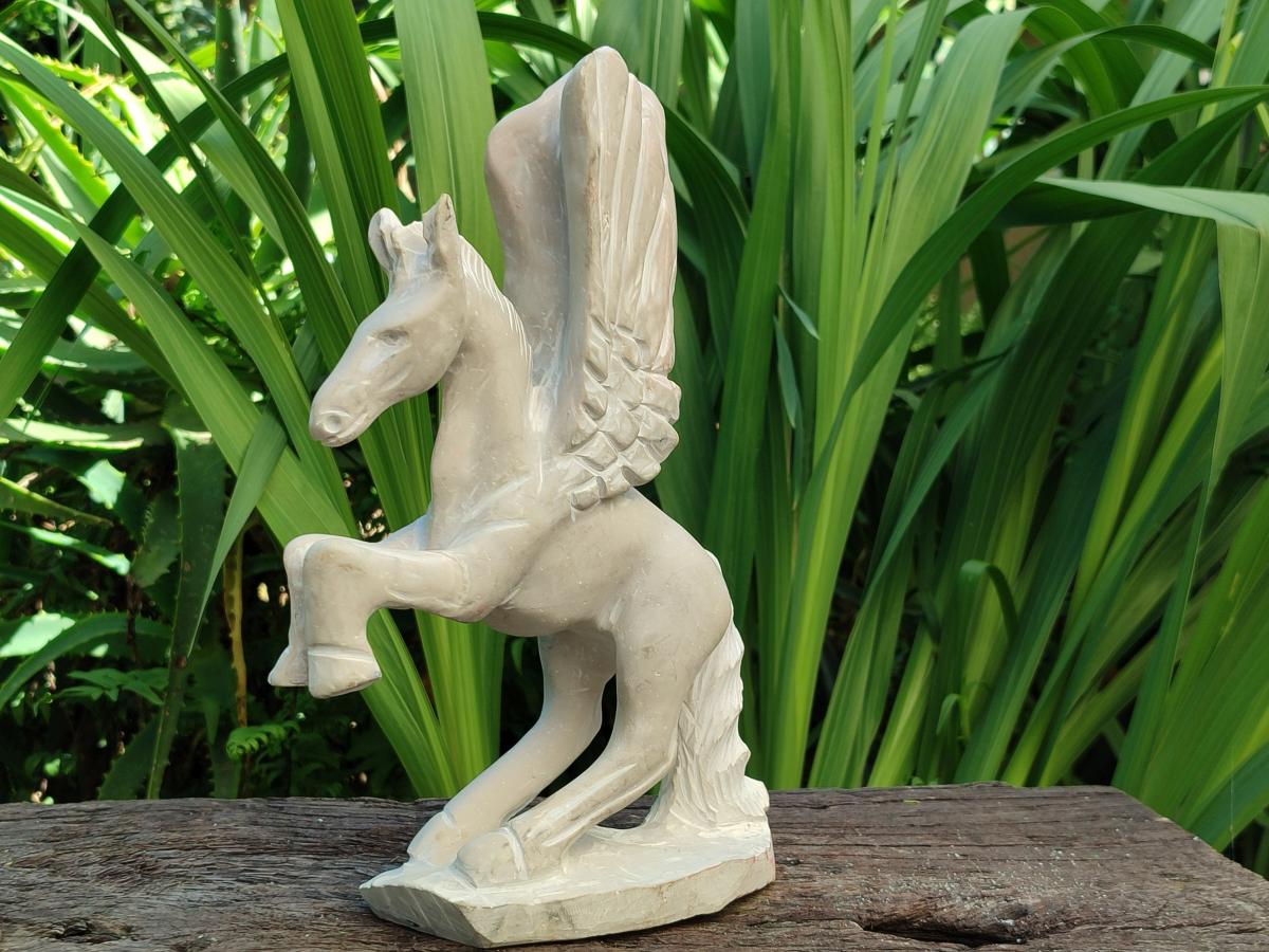 Hand Made White Soapstone Pegasus Carving x 1 From Zimbabwe