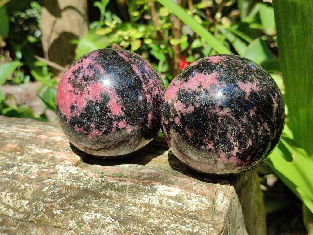 Polished Rhodonite Spheres x 4 From Ambindavato, Madagascar