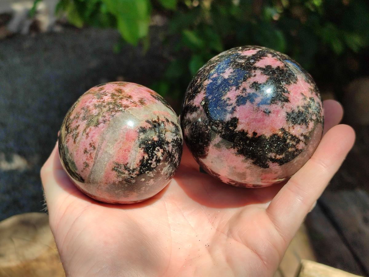 Polished Rhodonite Spheres x 4 From Ambindavato, Madagascar