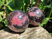 Polished Rhodonite Spheres x 4 From Ambindavato, Madagascar