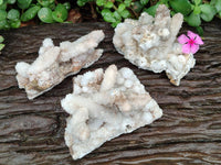 Natural Drusy Quartz Coated Calcite Pseudomorph Specimens x 3 From Albert's Mountain, Lesotho