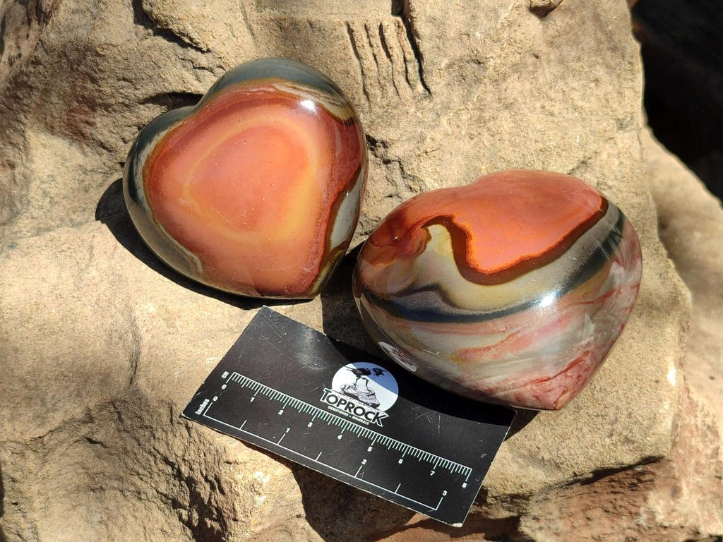 Polished Polychrome Jasper Hearts x 6 From NW Coast, Madagascar