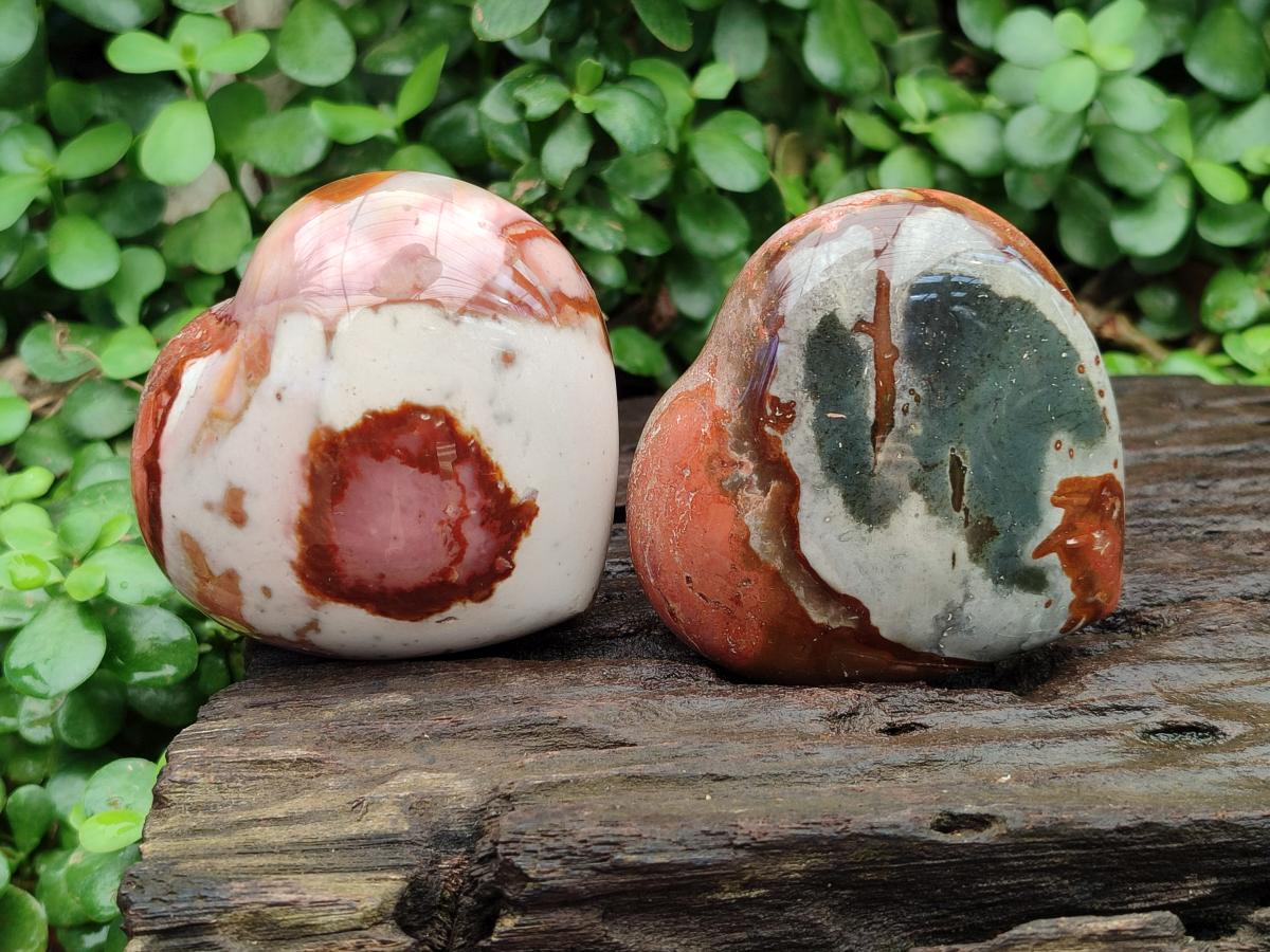 Polished Polychrome Jasper Hearts x 6 From NW Coast, Madagascar