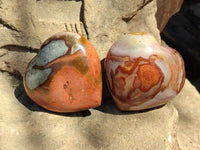 Polished Polychrome Jasper Hearts x 6 From NW Coast, Madagascar