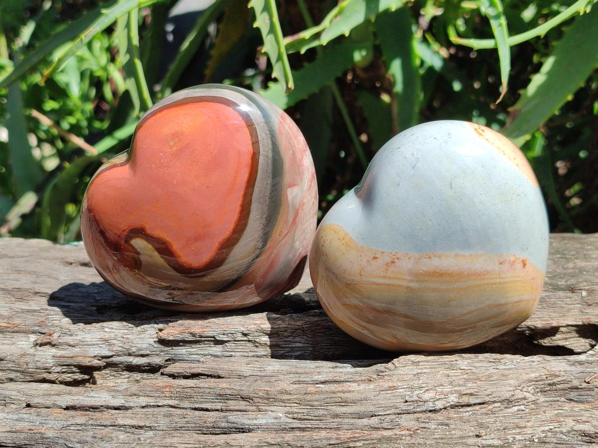 Polished Polychrome Jasper Hearts x 6 From NW Coast, Madagascar