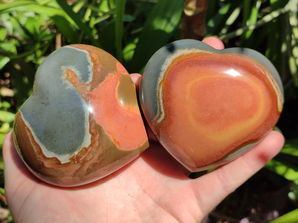 Polished Polychrome Jasper Hearts x 6 From NW Coast, Madagascar