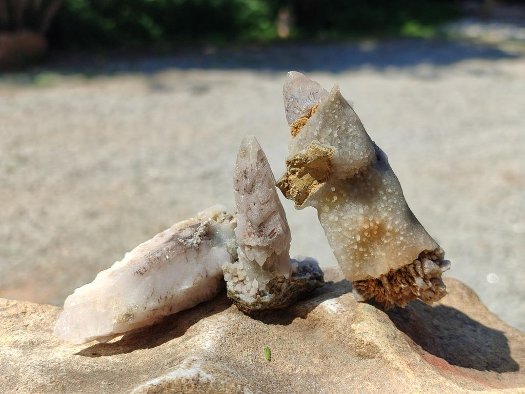 Natural Drusy Quartz Coated Spearhead Calcite Specimens x 35 From Albert's Mountain, Lesotho