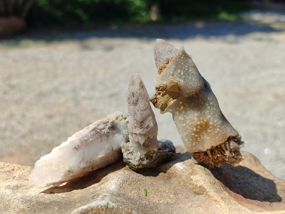 Natural Drusy Quartz Coated Spearhead Calcite Specimens x 35 From Albert's Mountain, Lesotho