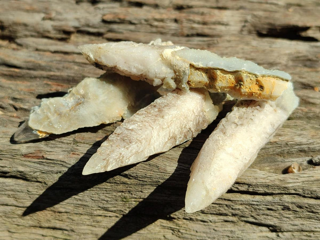 Natural Drusy Quartz Coated Spearhead Calcite Specimens x 35 From Albert's Mountain, Lesotho