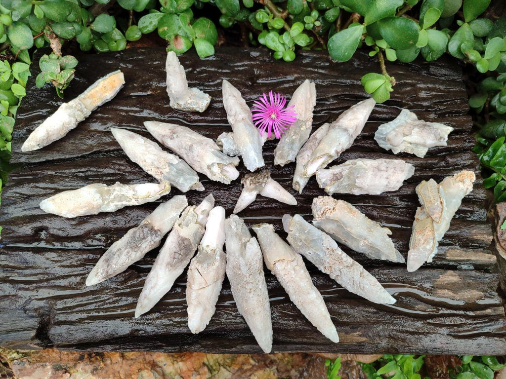 Natural Drusy Quartz Coated Spearhead Calcite Specimens x 35 From Albert's Mountain, Lesotho