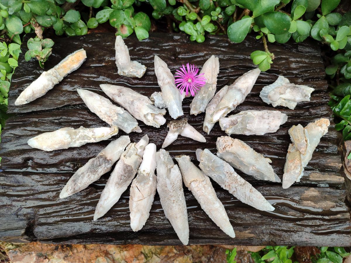 Natural Drusy Quartz Coated Spearhead Calcite Specimens x 35 From Albert's Mountain, Lesotho