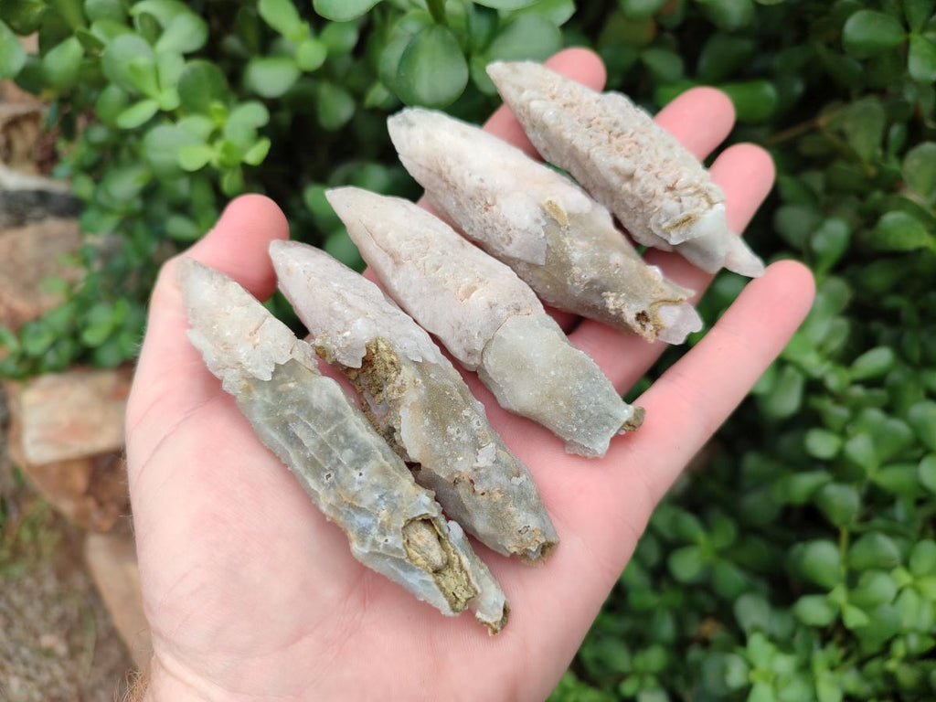 Natural Drusy Quartz Coated Spearhead Calcite Specimens x 35 From Albert's Mountain, Lesotho