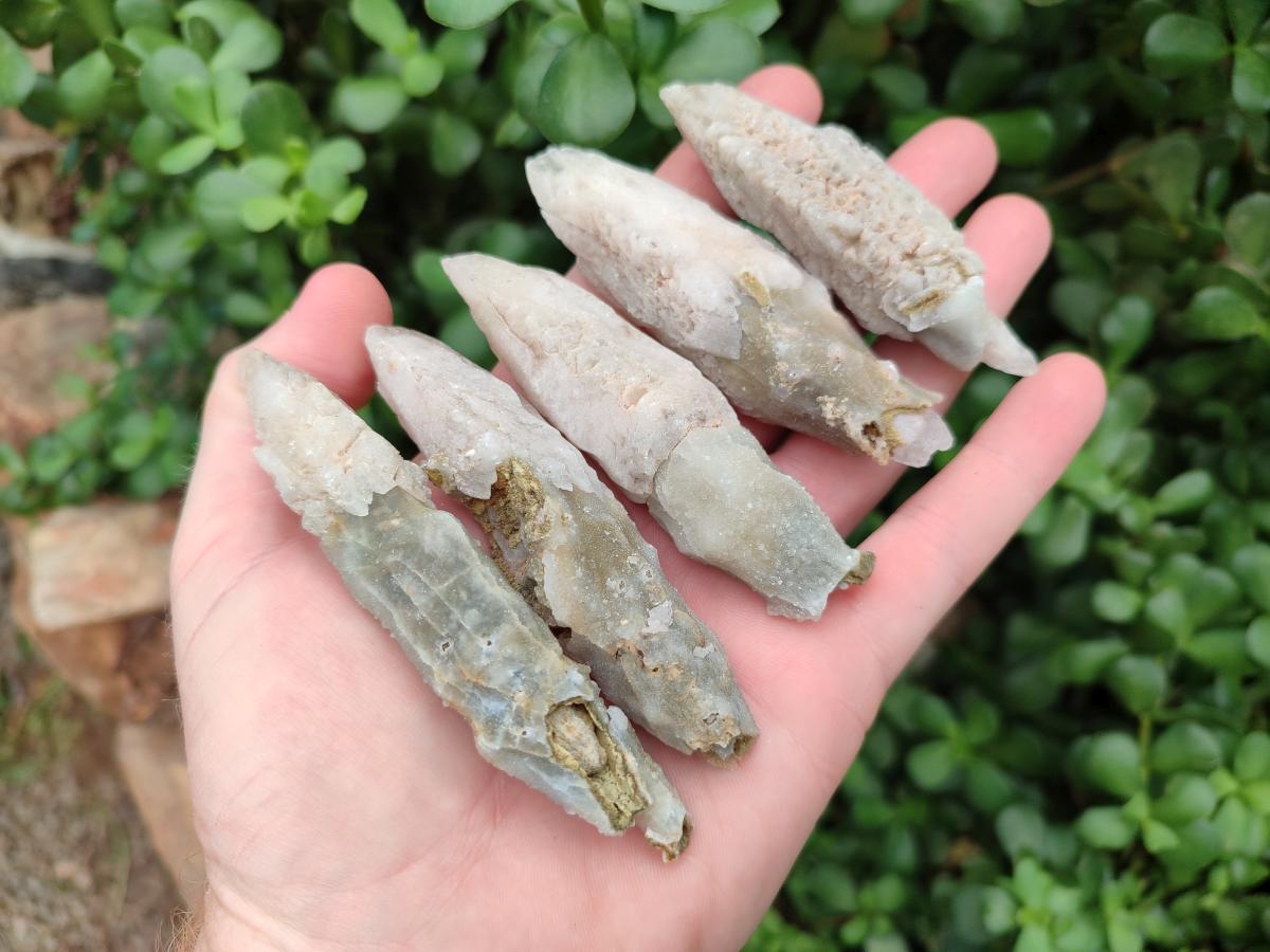 Natural Drusy Quartz Coated Spearhead Calcite Specimens x 35 From Albert's Mountain, Lesotho