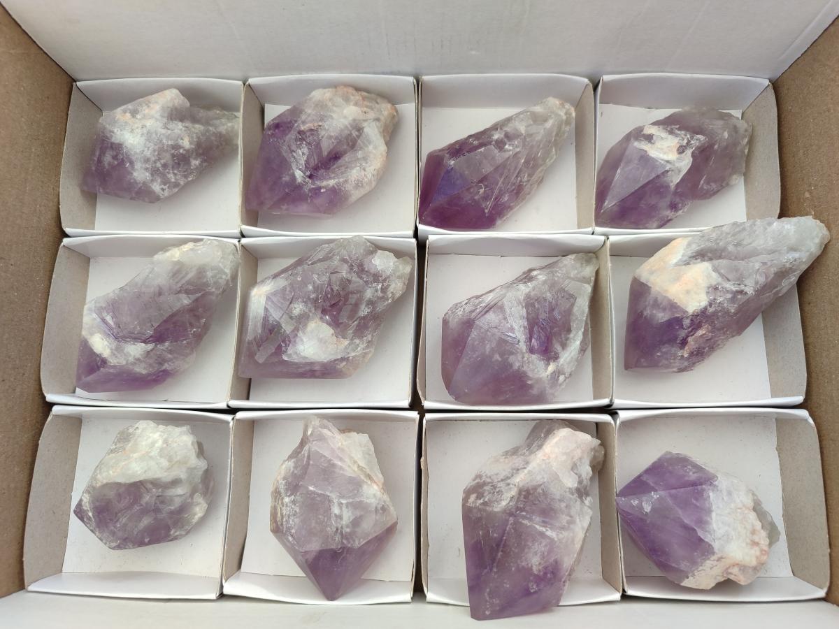 Polished Jacaranda Amethyst Single Crystals x 12 From Mumbwa, Zambia