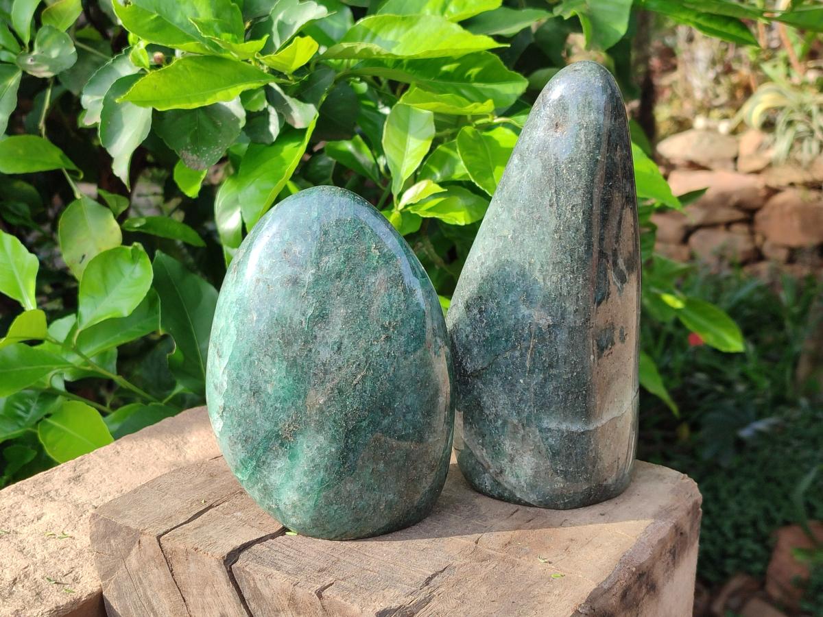 Polished Fuchsite Quartz Standing Free Forms x 2 From Andakatany, Madagascar