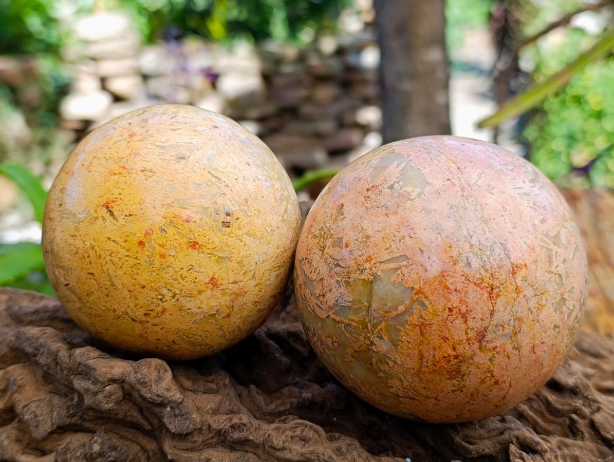 Polished Peach Moonstone Spheres x 3 From Madagascar