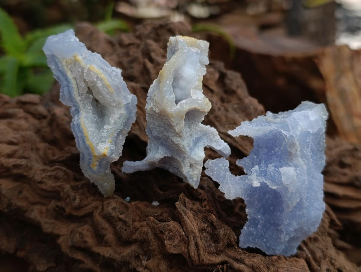 Natural Etched Blue Chalcedony Geodes x 12 From Nsanje, Malawi