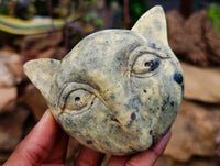 Hand Made Leopard Stone Cat Face Carvings x 3 From Zimbabwe