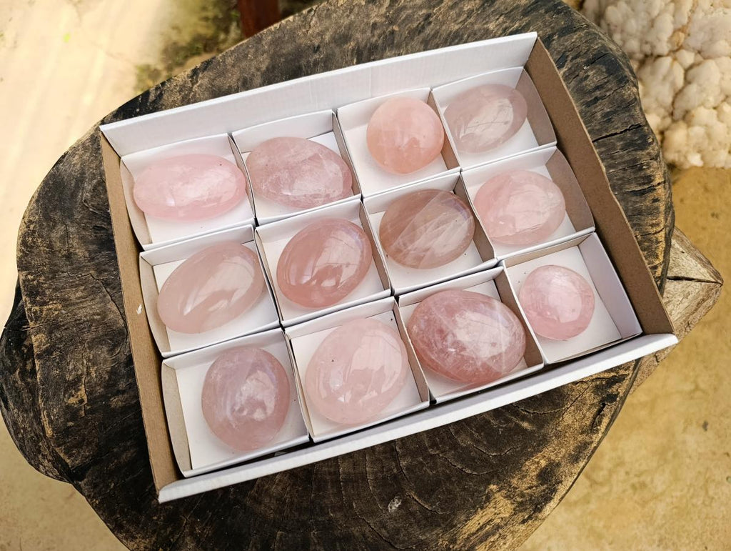 Polished Rose Quartz Palm Stones x 12 From Madagascar