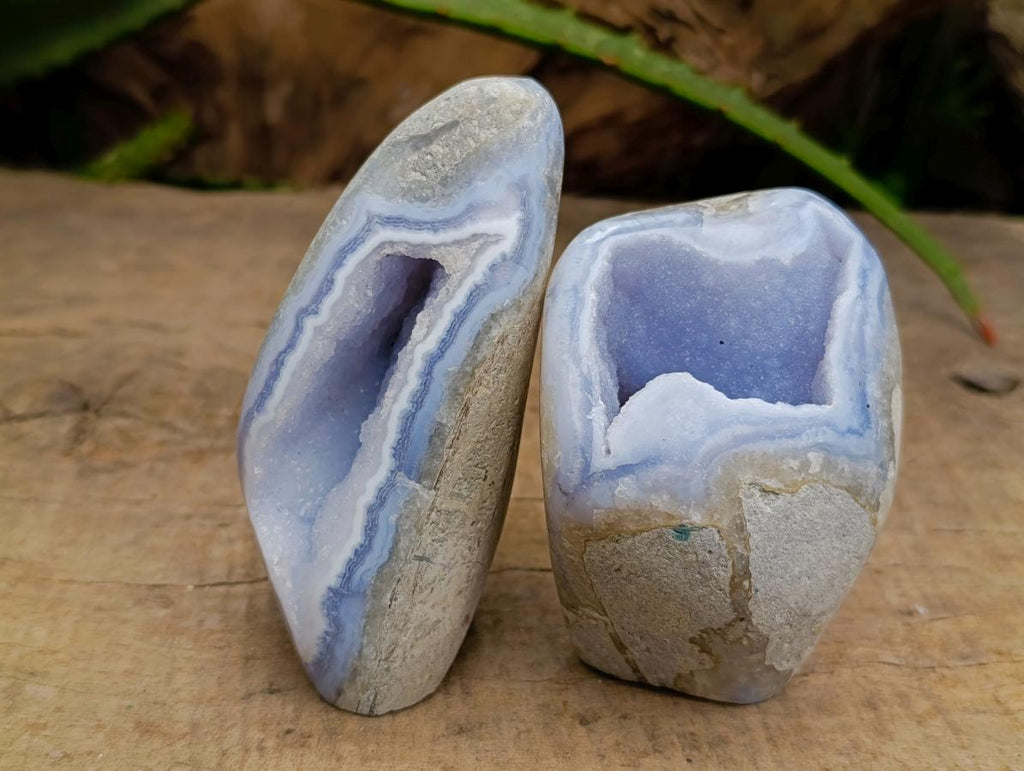 Polished Blue Lace Agate Standing Free Forms x 6 From Nsanje, Malawi