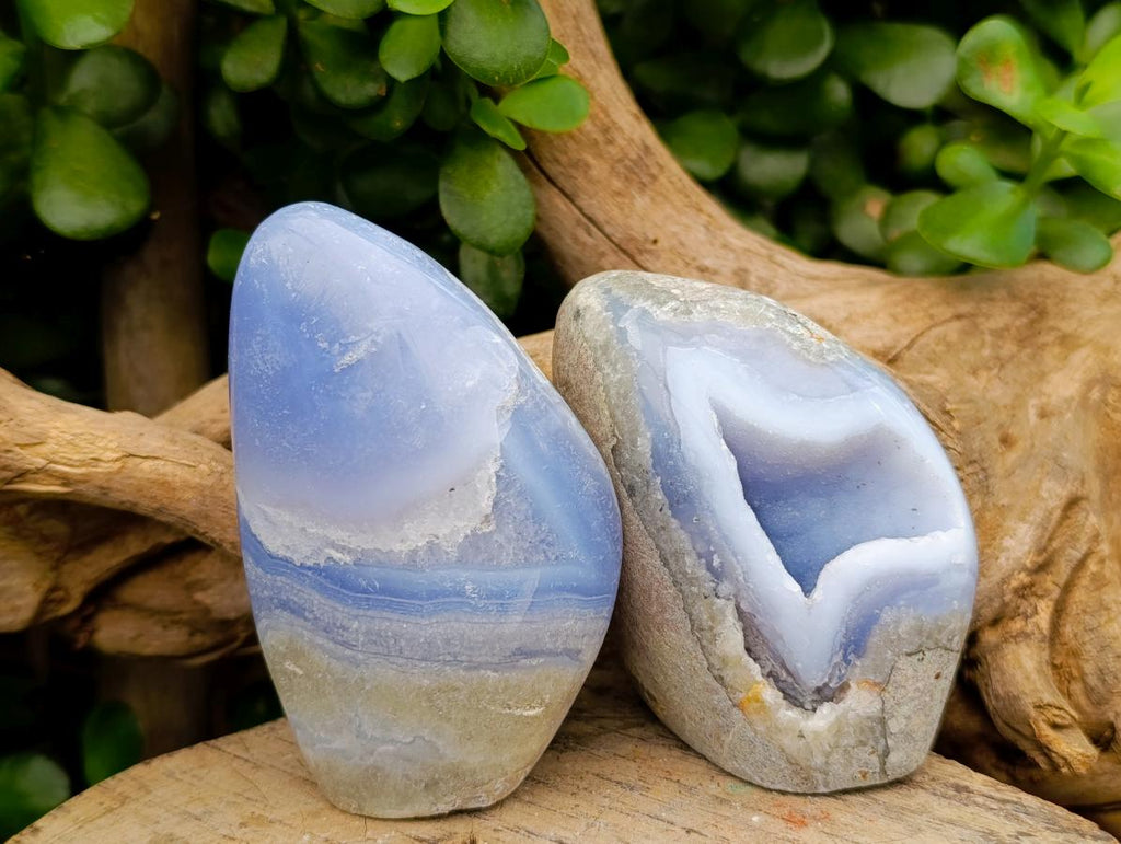Polished Blue Lace Agate Standing Free Forms x 6 From Nsanje, Malawi