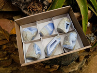 Polished Blue Lace Agate Standing Free Forms x 6 From Nsanje, Malawi