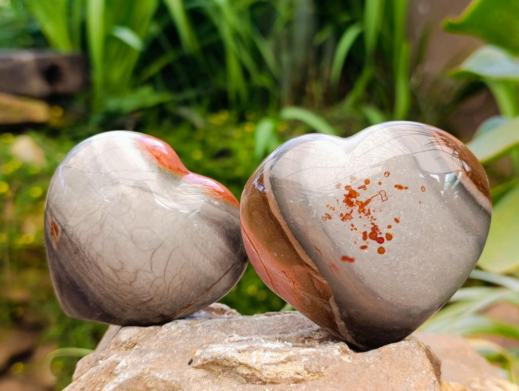 Polished Polychrome Jasper Hearts x 6 From NW Coast, Madagascar
