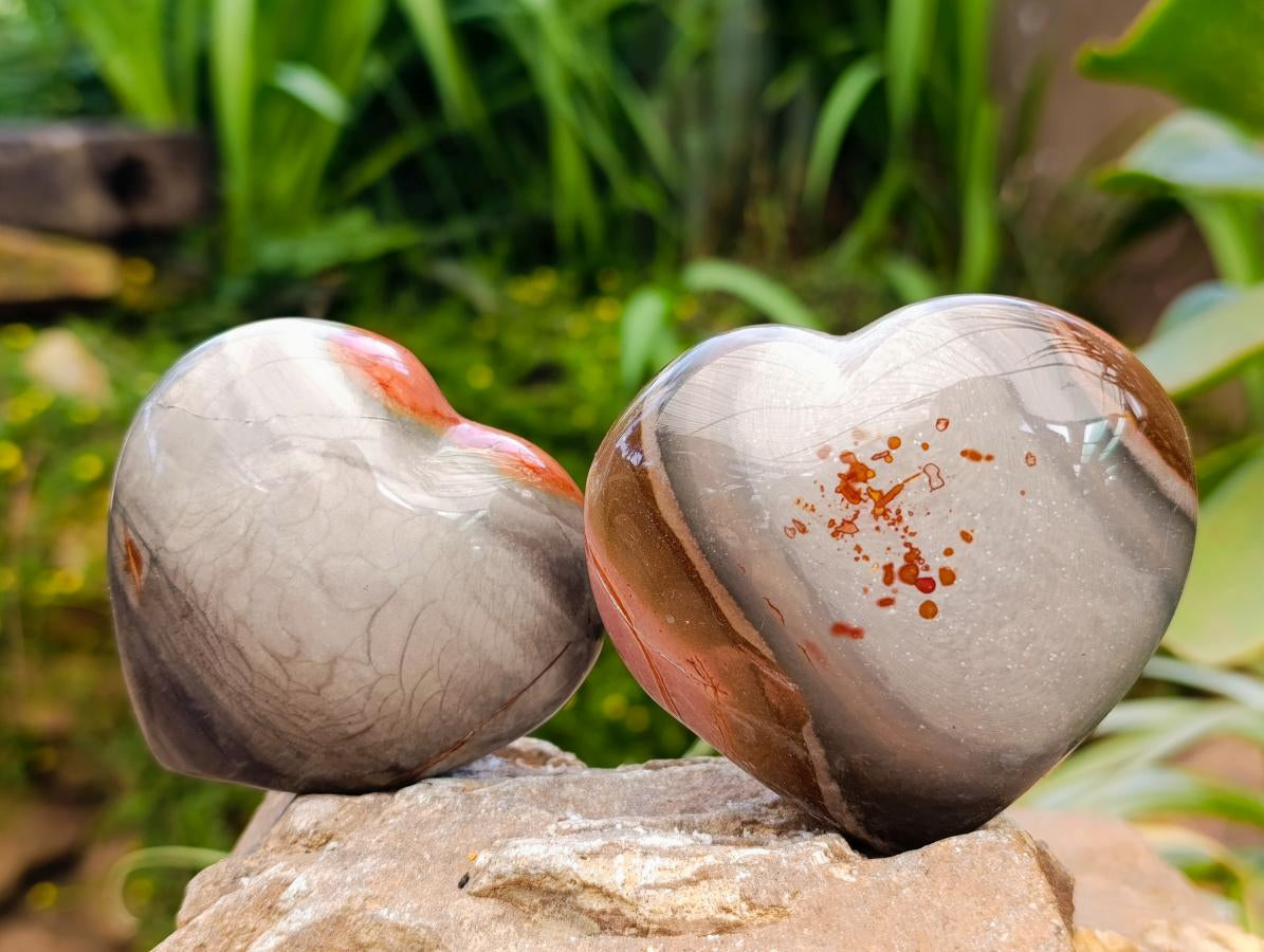 Polished Polychrome Jasper Hearts x 6 From NW Coast, Madagascar