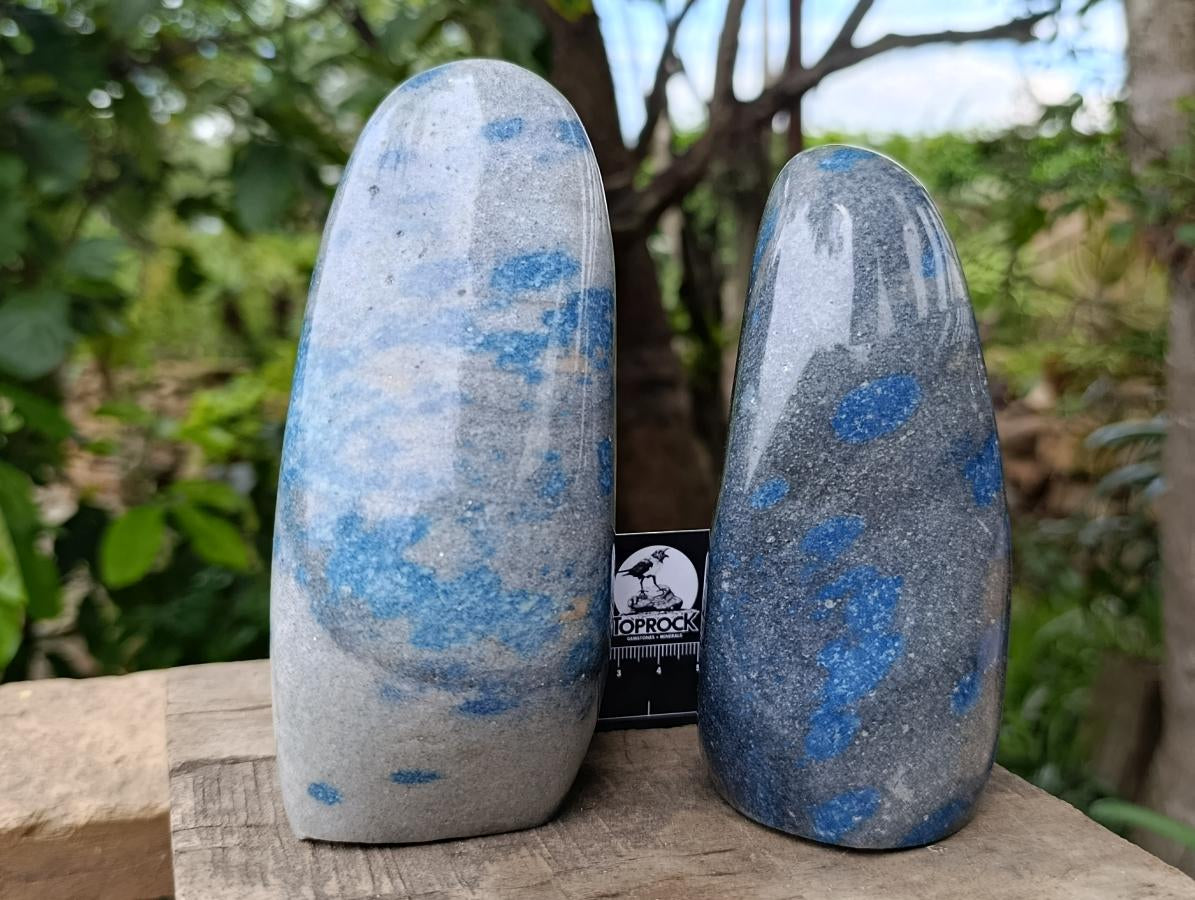 Polished Blue Spotted Spinel in Quartz Standing Free Forms x 2 From Madagascar