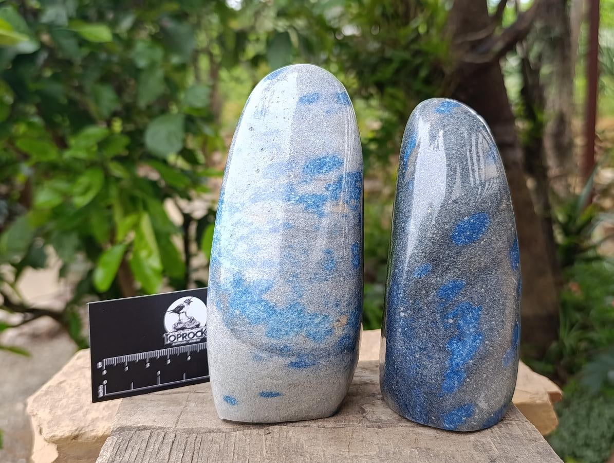 Polished Blue Spotted Spinel in Quartz Standing Free Forms x 2 From Madagascar