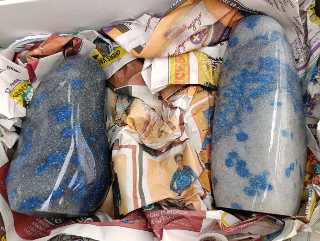 Polished Blue Spotted Spinel in Quartz Standing Free Forms x 2 From Madagascar