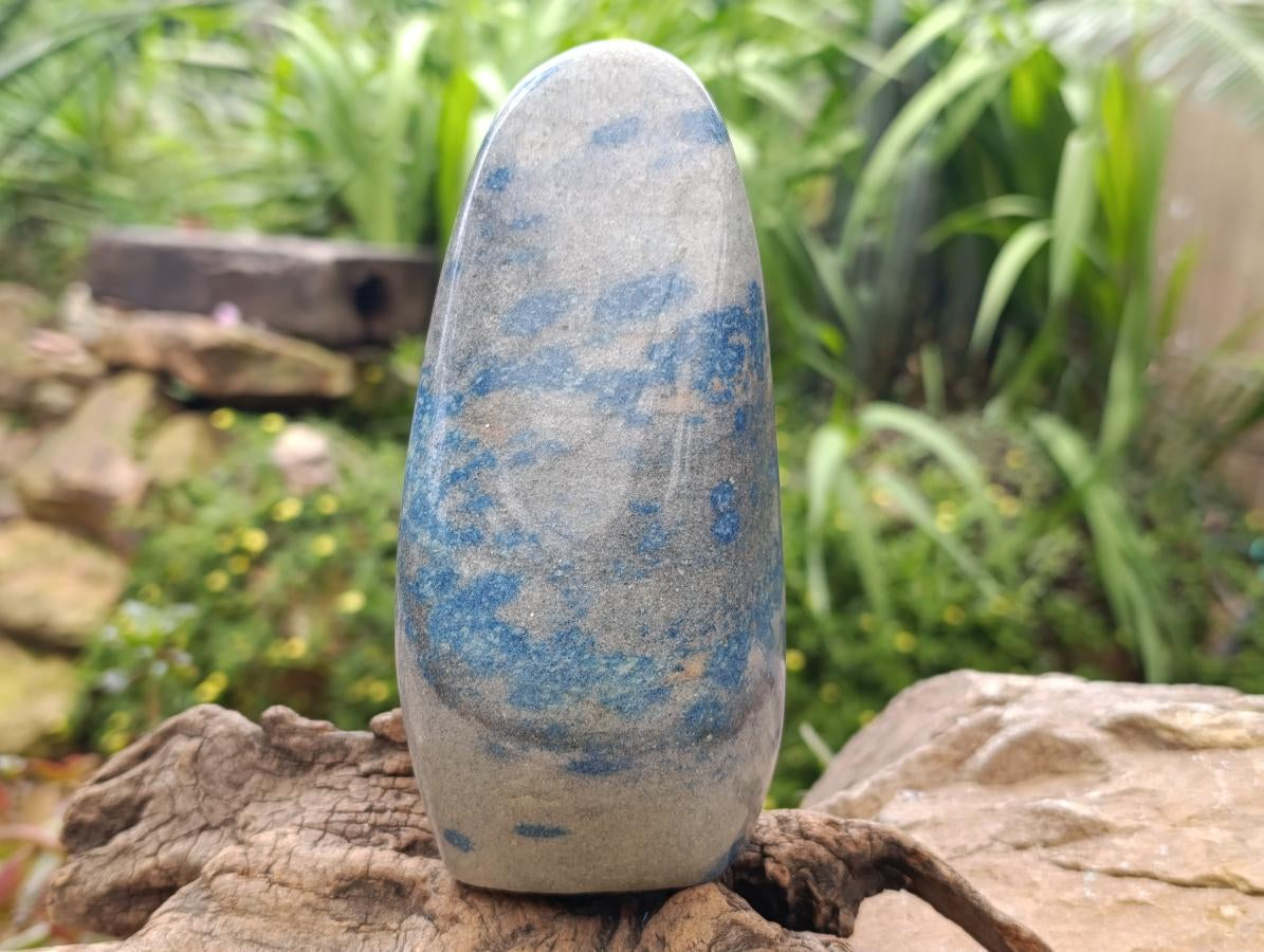 Polished Blue Spotted Spinel in Quartz Standing Free Forms x 2 From Madagascar