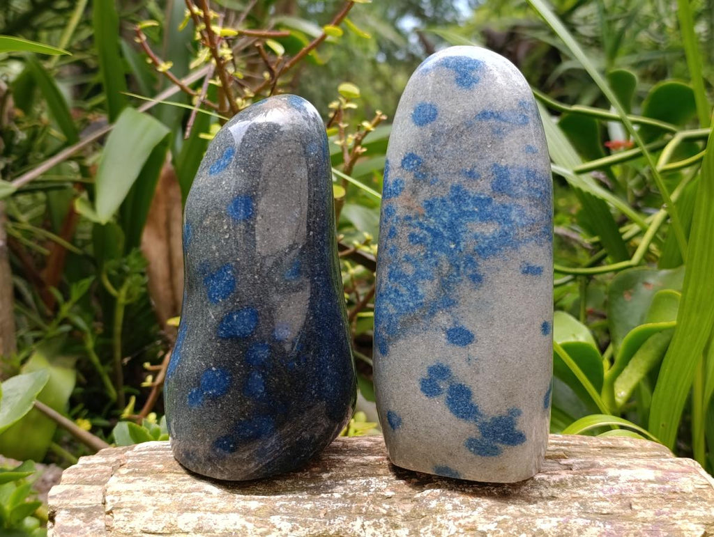 Polished Blue Spotted Spinel in Quartz Standing Free Forms x 2 From Madagascar