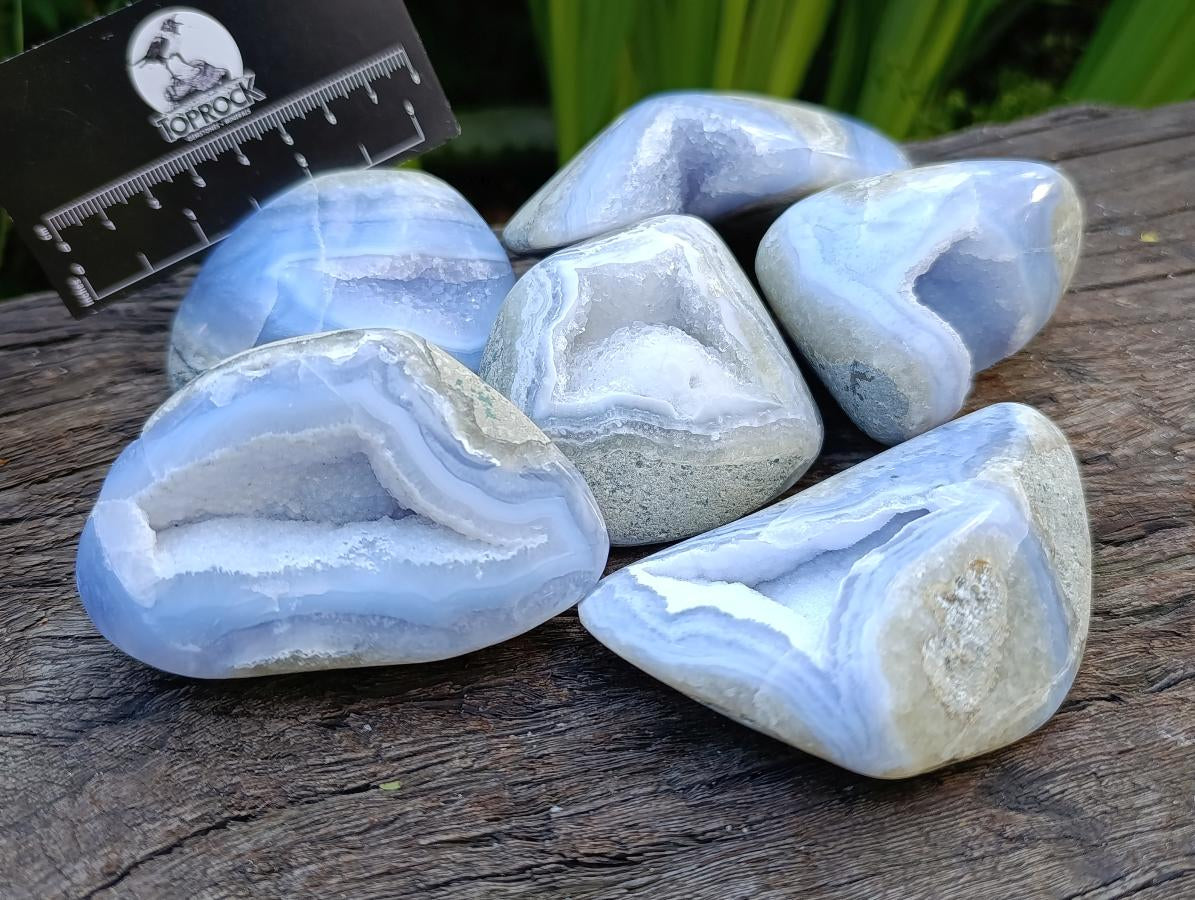 Polished Blue Lace Agate Free Forms x 6 From Nsanje, Malawi