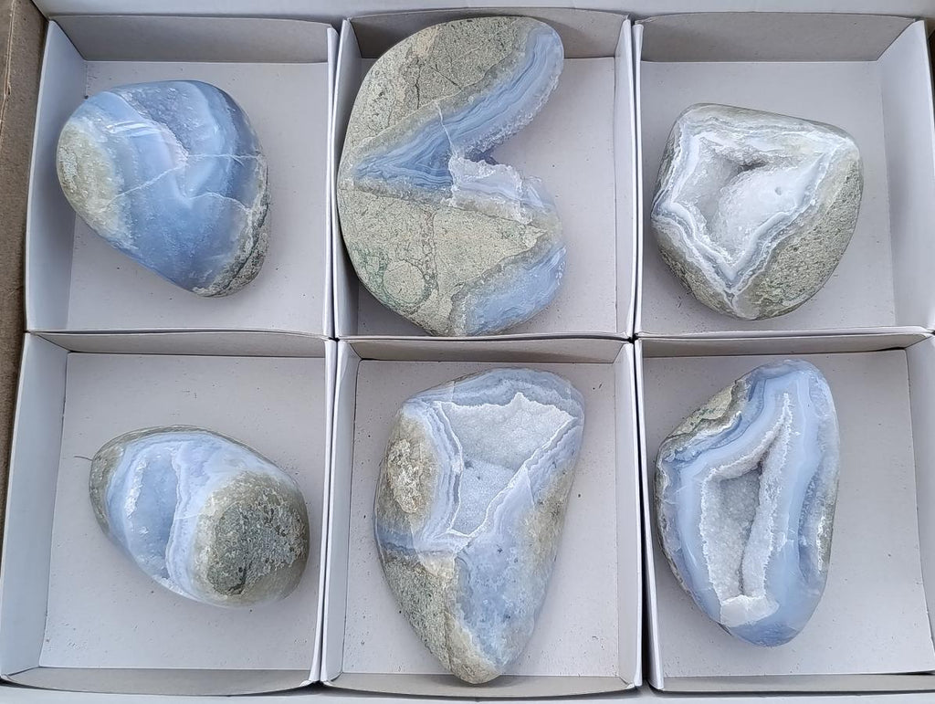 Polished Blue Lace Agate Free Forms x 6 From Nsanje, Malawi