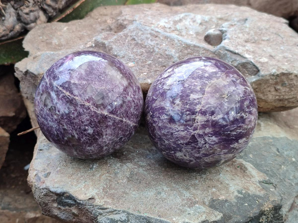 Polished Lepidolite Spheres x 2 From Ambatondrazaka, Madagascar