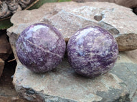 Polished Lepidolite Spheres x 2 From Ambatondrazaka, Madagascar