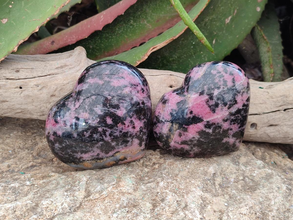 Polished Large Rhodonite Hearts x 3 From Ambindavato, Madagascar