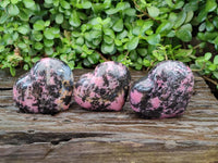 Polished Large Rhodonite Hearts x 3 From Ambindavato, Madagascar