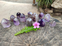 Polished Smokey Window Amethyst Crystals x 12 From Akansobe, Madagascar