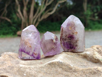 Polished Smokey Window Amethyst Crystals x 12 From Akansobe, Madagascar
