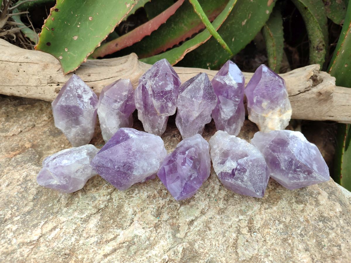 Natural Jacaranda Amethyst Single Crystals x 12 From Mumbwa, Zambia