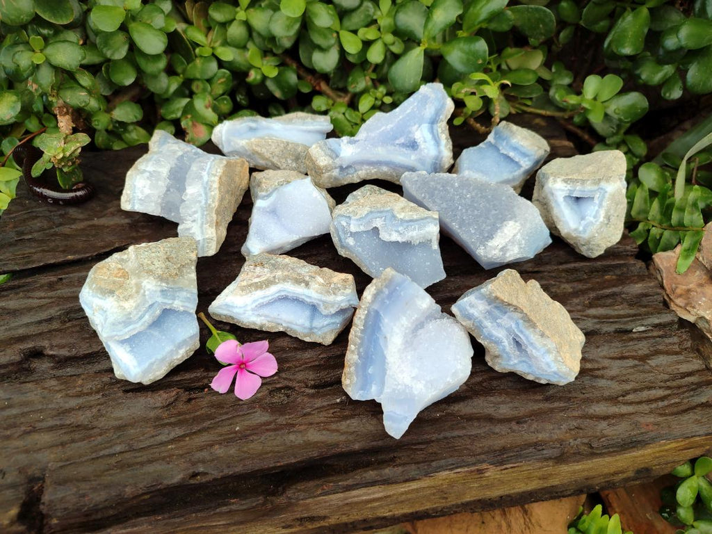 Natural Blue Lace Agate Geode Specimens x 12 From Nsanje, Malawi